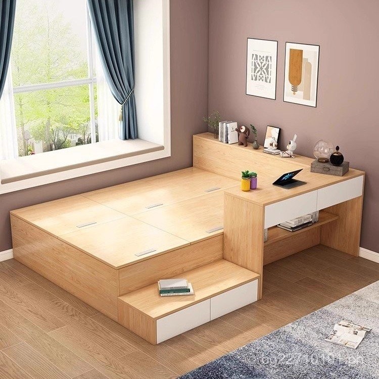 Master Bedroom Integrated Bed with Desk Storage Bed Small Apartment ...