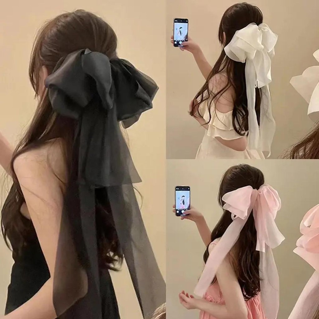 Korean Long Bow Ribbon Elegant Long Ponytail Tie Hairpin Hair Ribbons ...