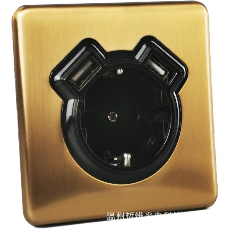 European Socket Stainless Steel Panel Retro Copper Color EU Standard16A ...