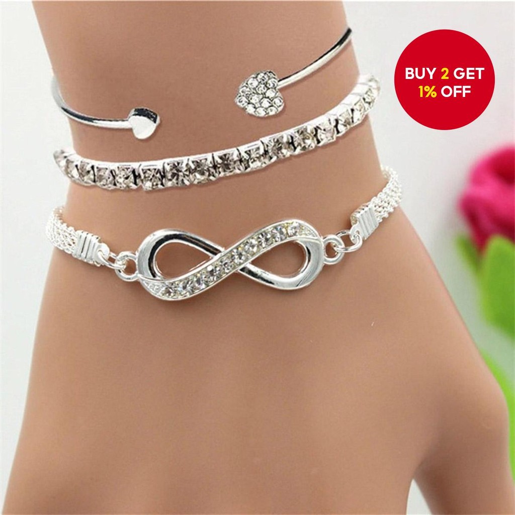 3PCS Fashion Bracelet Set - Sparkling Diamond Snake Chain & Infinity ...