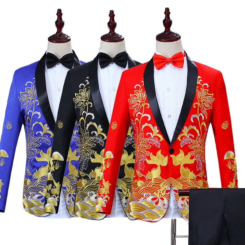 Fish Embroidered Suit Suit, Groom Host Ceremonial Embroidered Suit ...