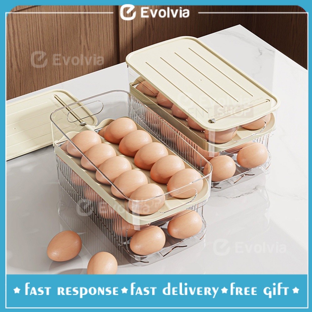 2-Tier Egg Rack with Rotating Egg Box Case Dispenser, Premium ...