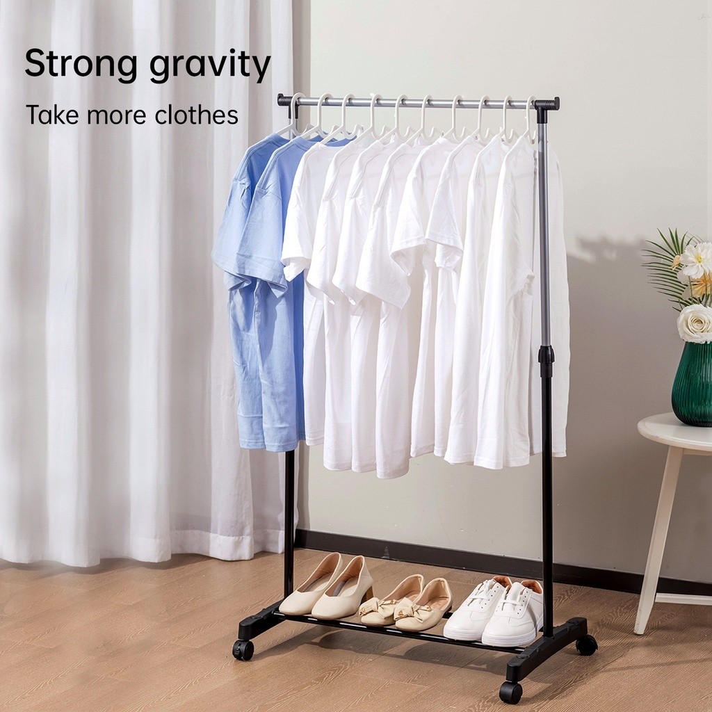 Adjustable Single Pole Cloth Rack Stand Shoes Shelf With Wheels ...