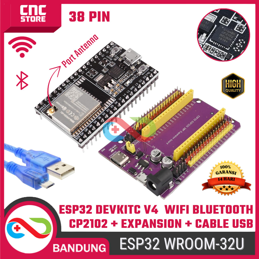 Complete Package ESP32 DevKitC V4 WROOM-32U – WiFi Bluetooth IoT ...