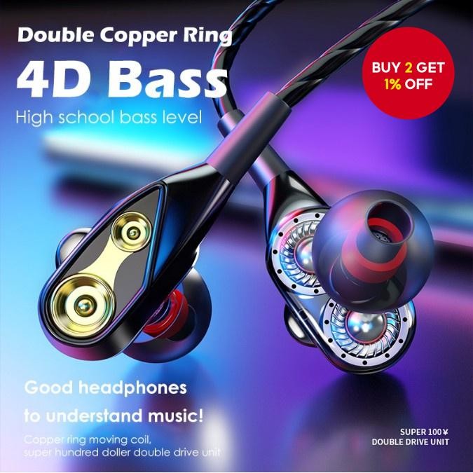 Wired Earphone 3.5mm 4d Bass High Filament Dual Est Reo Earbuds High ...