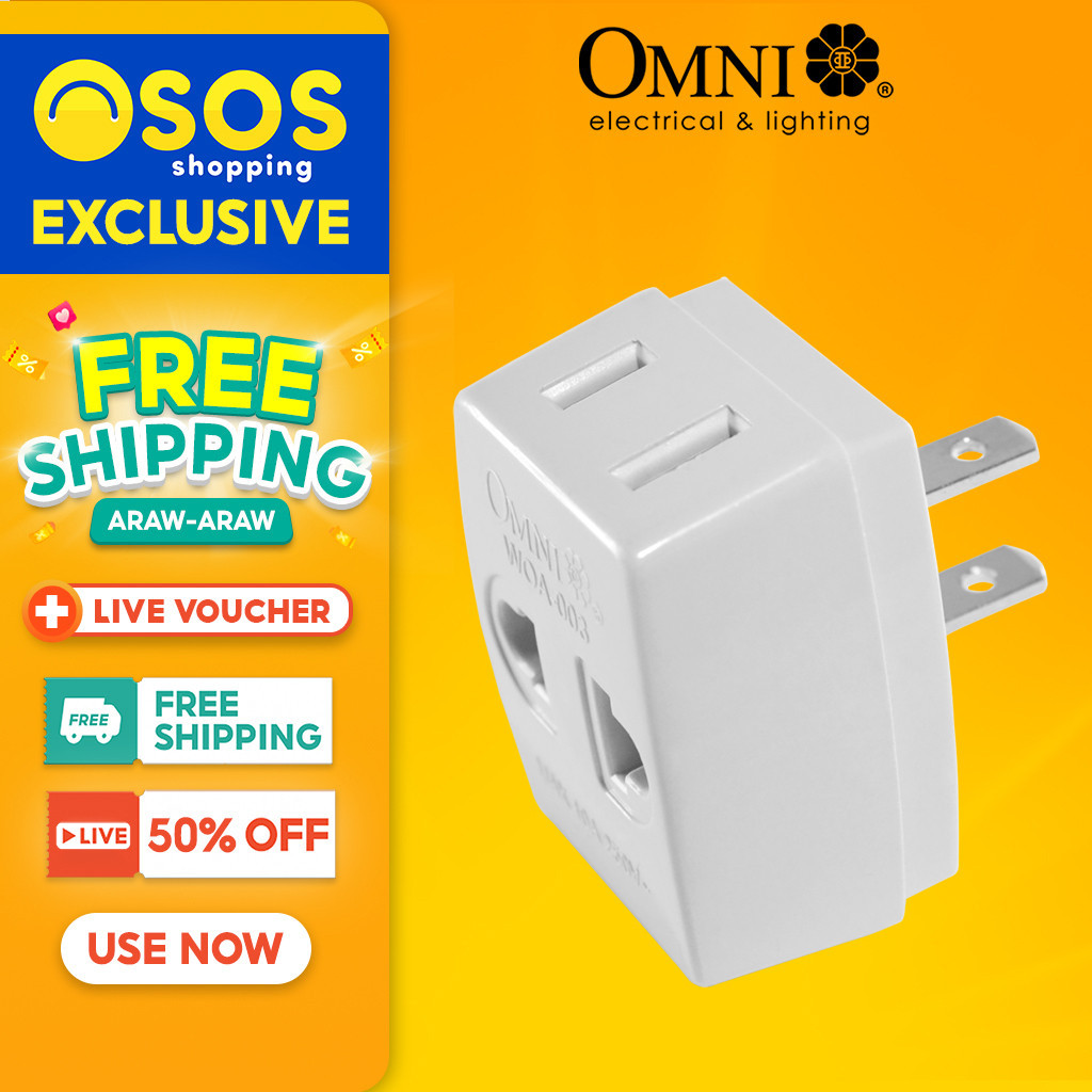 Omni Octopus Adapter Triple Tap to Flat Pin Plug Adaptor Outlet Socket ...