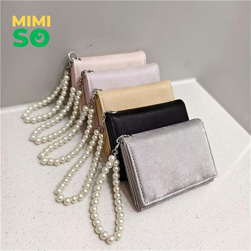 MIMISO Short Wallet For Woman High-End Free Pearl Chain Tri-Fold PU ...