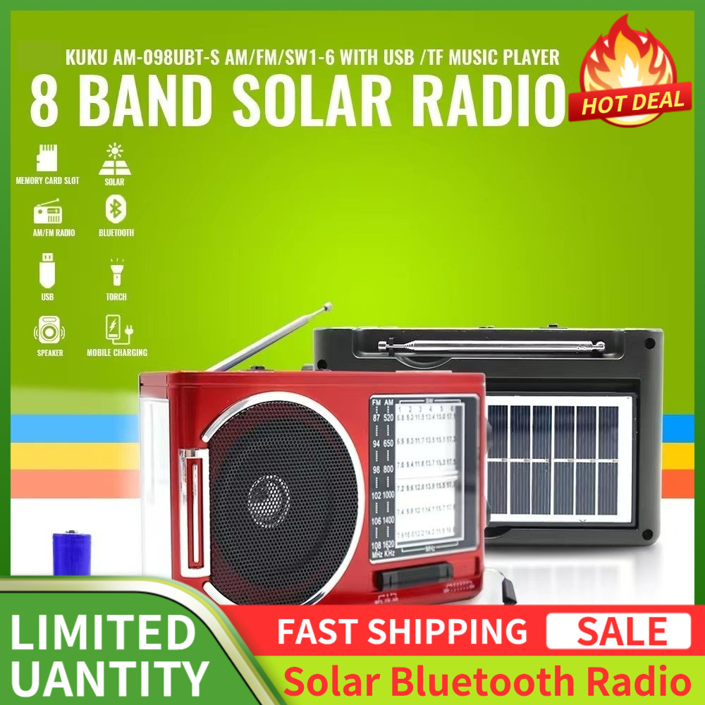 KUKU AM-098BTS 8 Bands Solar Bluetooth Rechargeable Radio FM/AM/SW USB ...