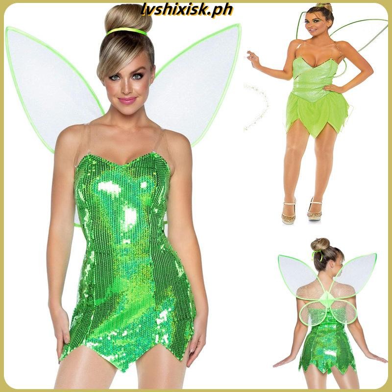 olive green maid of honor dress Tinkerbell Costume Fairy Elf Petal Hem Mini Dress Green