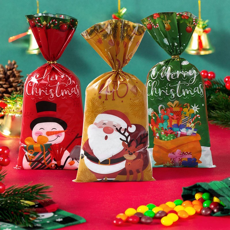 50PCS Christmas Loot Bags 4 Style Mix Snowman Santa Claus Design Candy — free download