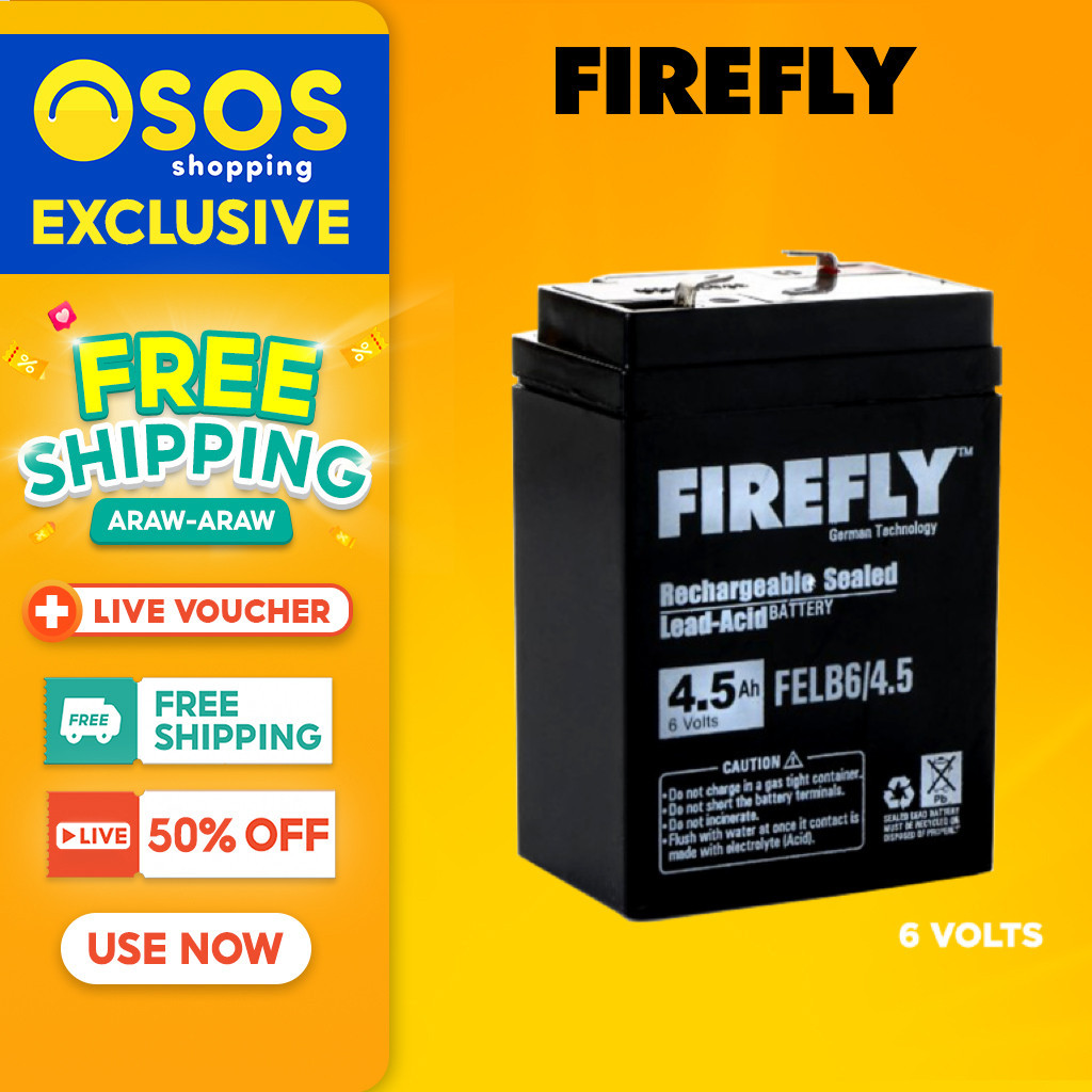 FIREFLY Rechargeable Sealed Lead Acid Battery 4.5Ah/6v FELB6/4.5 •OSOS ...