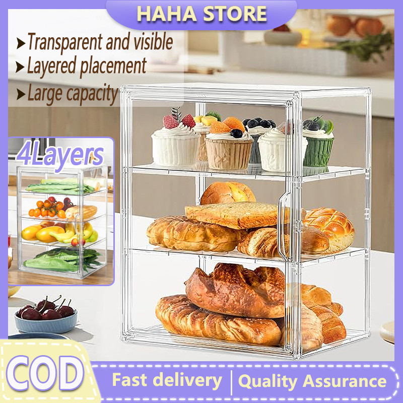 3/4Layers Kitchen Countertop Pastry Display Case Bread Storage ...