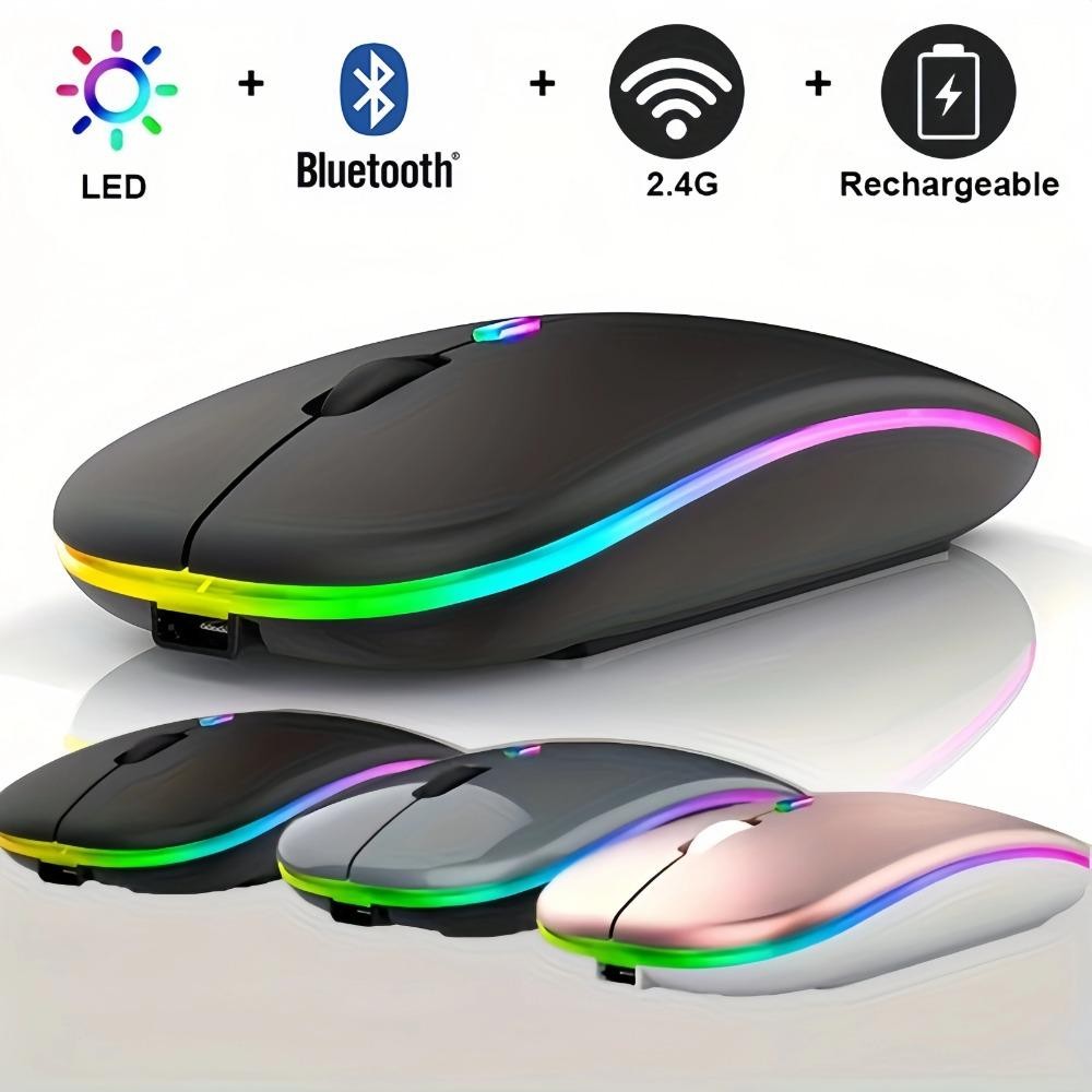 RGB Light Bluetooth 2.4G Wireless Mouse Dual Mode Ergonomic ...