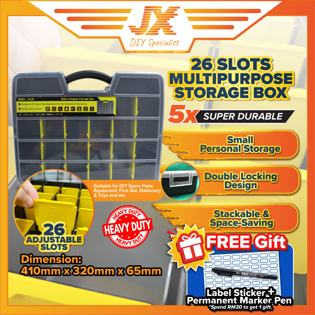 26 Slots Heavy Duty Plastic Adjustable Storage Box Tool Box Hardware ...