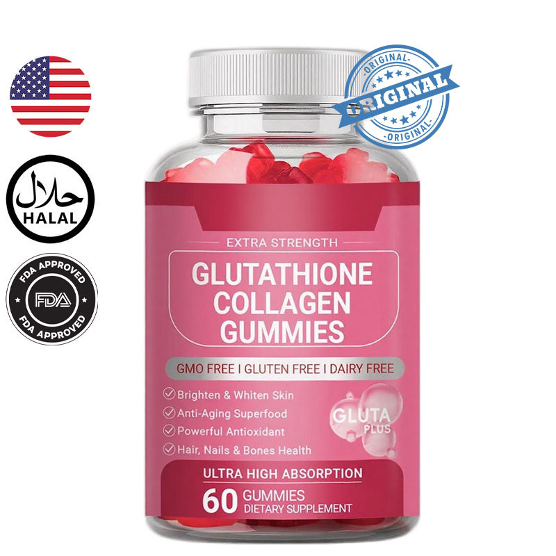 Glutathione Collagen Gummies 500mg for Skin Whitening, Hydration,  Anti-Aging, Hair Nail Support