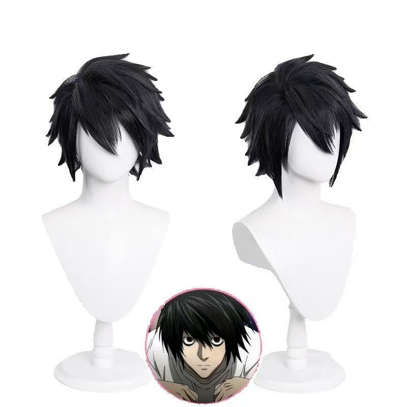 Black L・Lawliet Short Layered Hair Cosplay Party Wig - Synthetic, Classic Cap