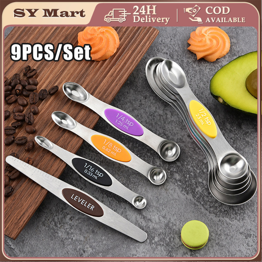 SYMart 9Pcs/set Magnetic Measuring Spoons Set Dual Sided Stainless ...