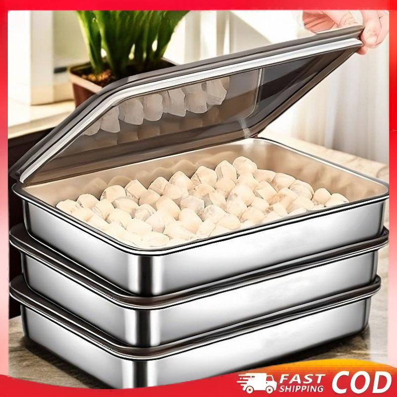 COD Stainless steel food container with lid thick tray fresh-keeping ...