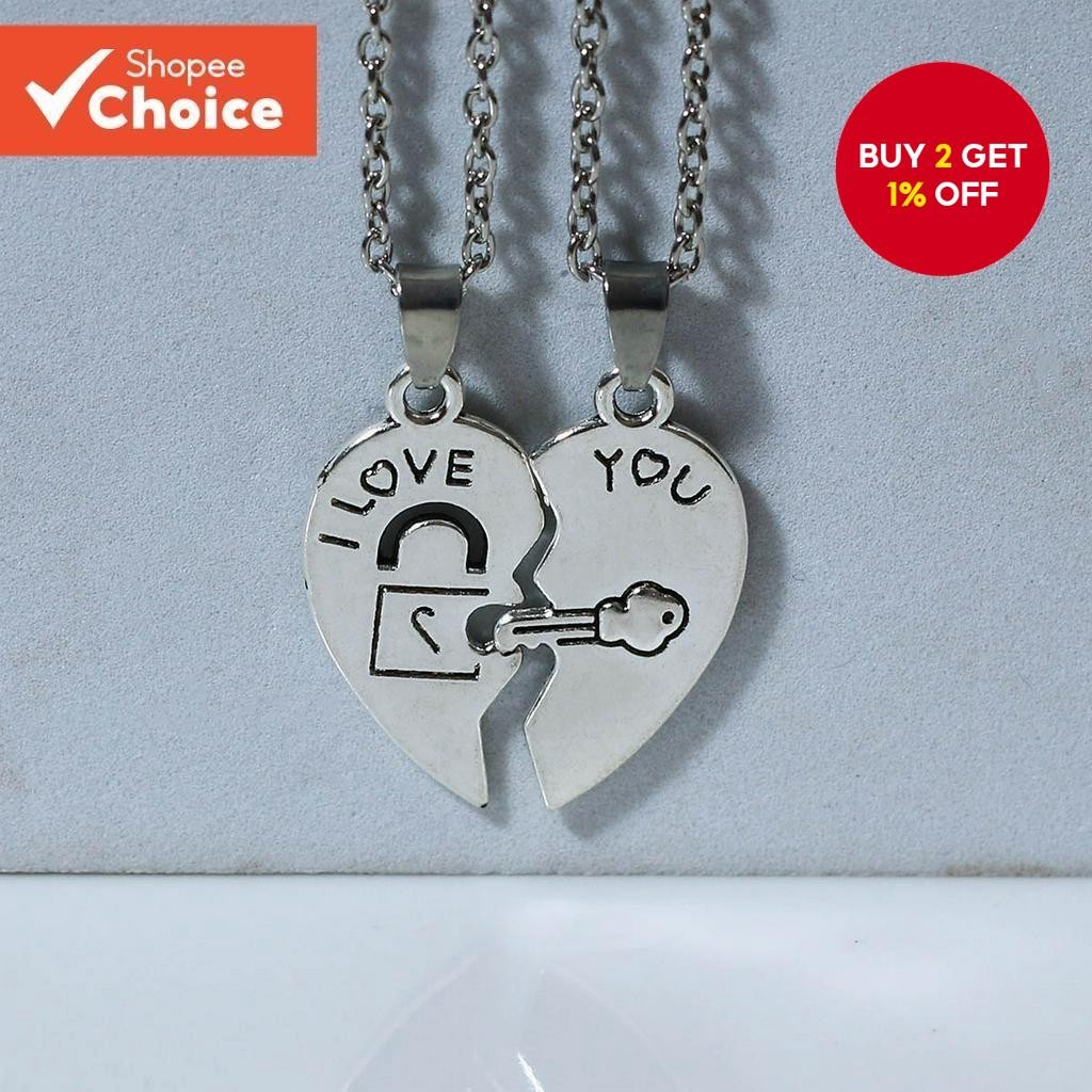 I LOVE YOU Lock and Key Stitching Couple Necklace 2 Confession Heart ...