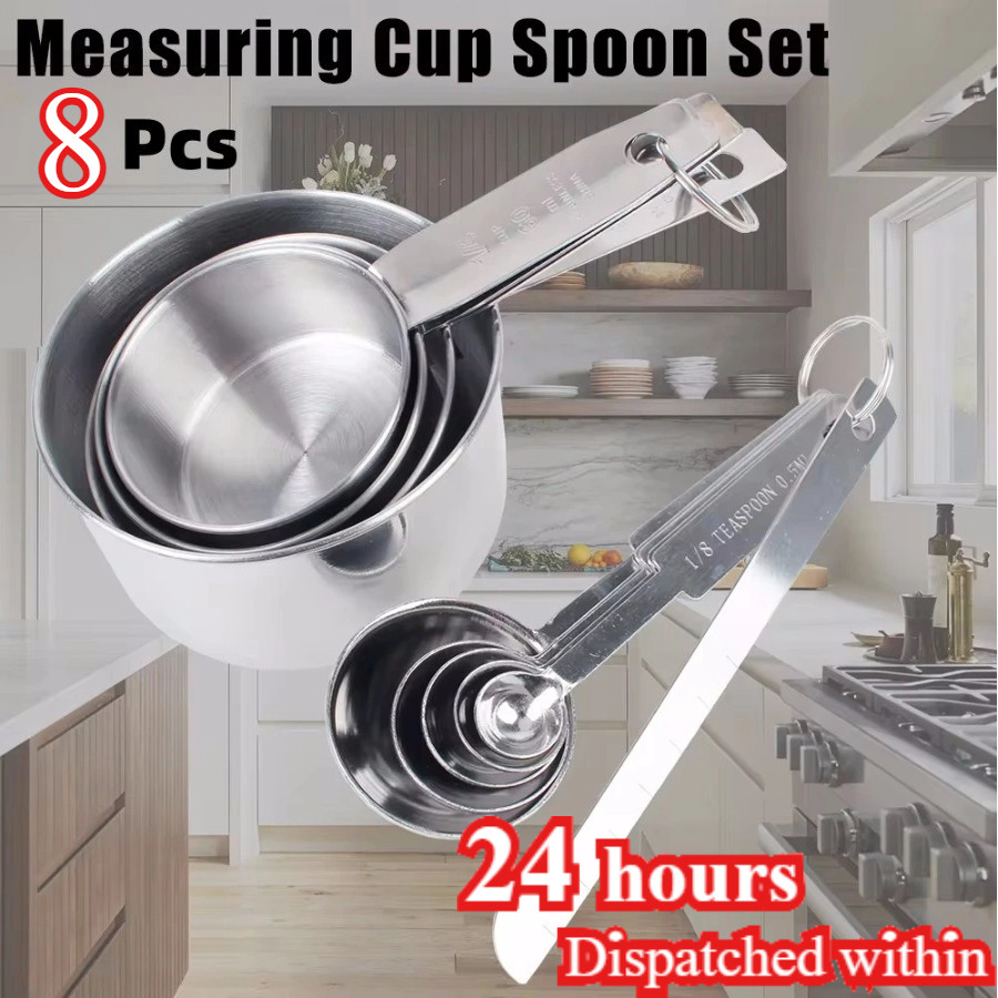 COD 8 Stainless Steel Measuring Cups Spoons Set Cups Kitchen Utensils ...