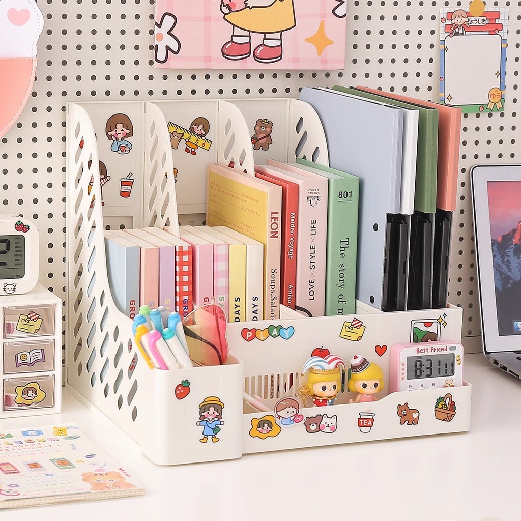 WISE Send Stickers 4-Compartment File Box Bookshelf Document Storage A4 ...