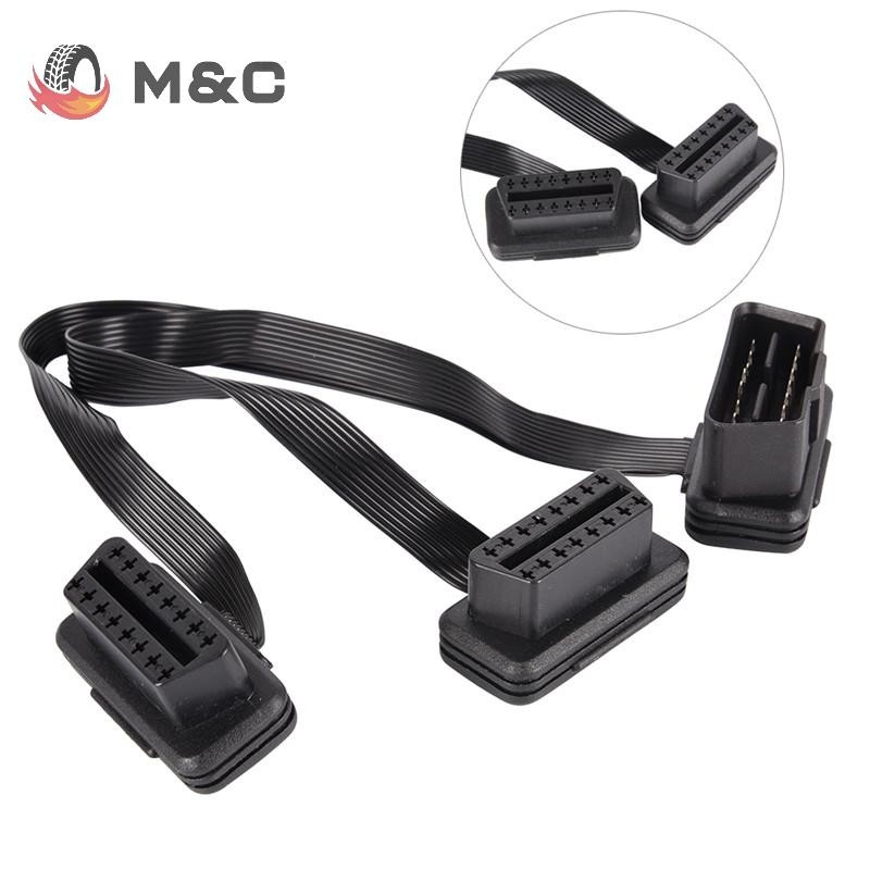 Flat 16Pin ELM327 Male To Dual Female Y Splitter Elbow Extension ...