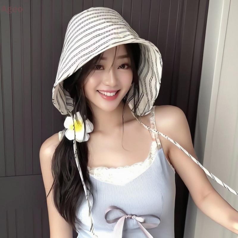 Hot Large Brim Foldable Bucket Hats With String For Women Korean ...