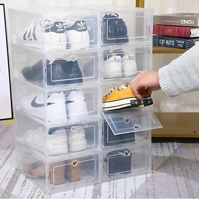 COD 12PCS SHOE BOX ShoeBox Transparent Clear Plastic Storage Organizer ...