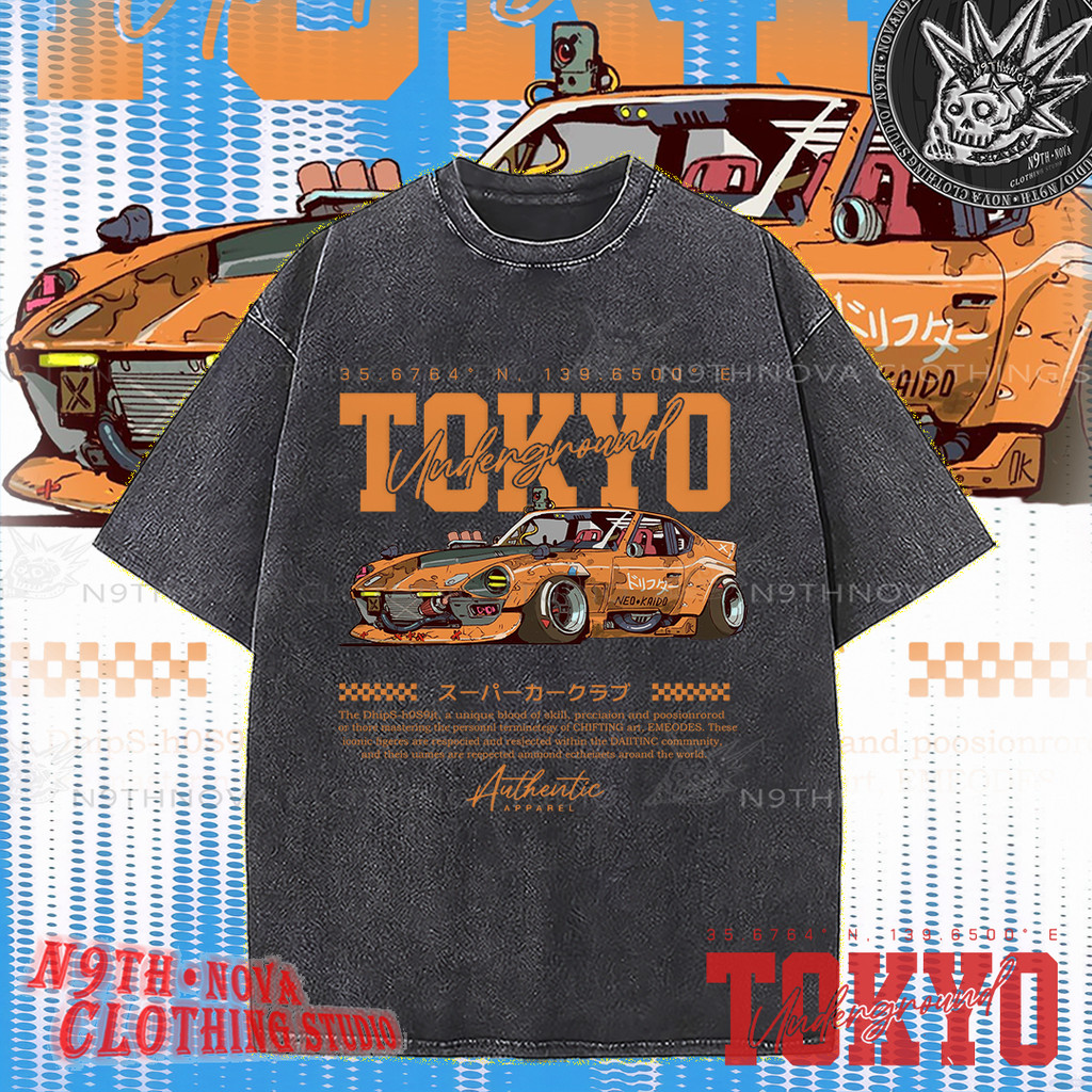 24h shipping⚡N9THNOVA Tokyo Racing Washed Pure Cotton T-Shirt, Street ...