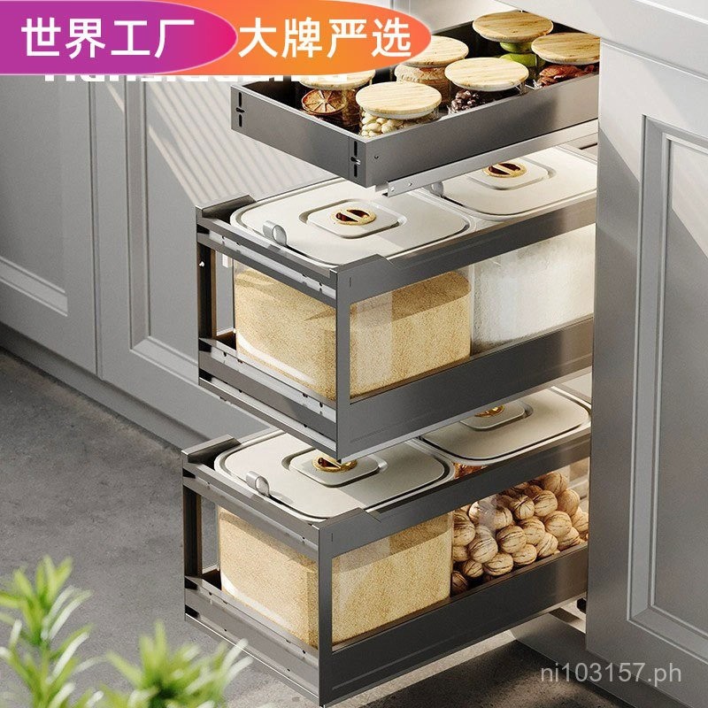 Kitchen Cabinet Storage Rack Double Layer]Factory Drawer Rice Box Pull ...