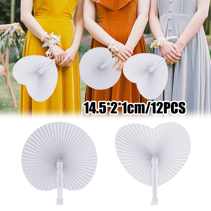 12Pcs Love Shape Paper Fan Heart Round Shape Paper Fan Wedding ...