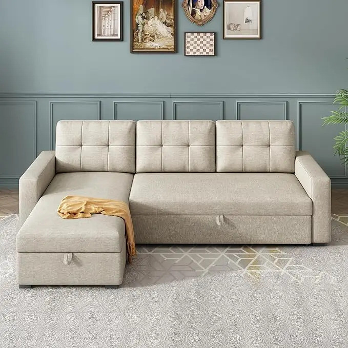L-shape Reversible Sectional Sleeper Sofa Bed 4 In 1 Pull Out Couch ...