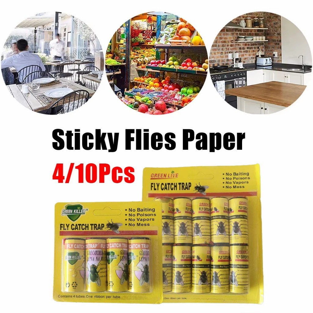 10 Rolls Fly Traps Ribbon Hanging Super Sticky Fly Trap Fruit Fly Gnat ...