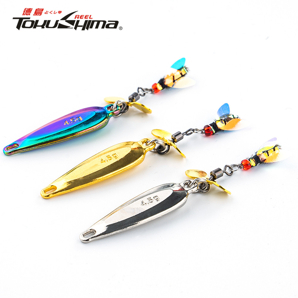 3.2/4.5g Fishing Spoon with Bionic Flies Lures Fly Hook Sinking Spinner ...