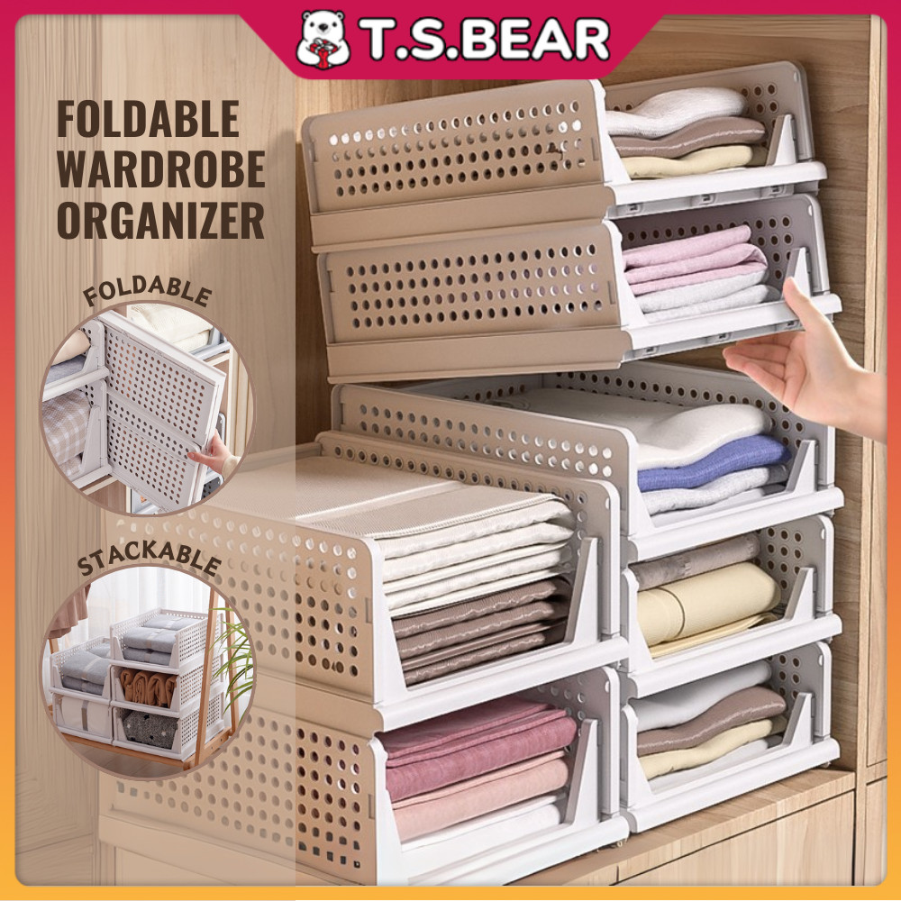 Foldable Plastic Storage Rack Stackable Clothes Wardrobe Organizer ...