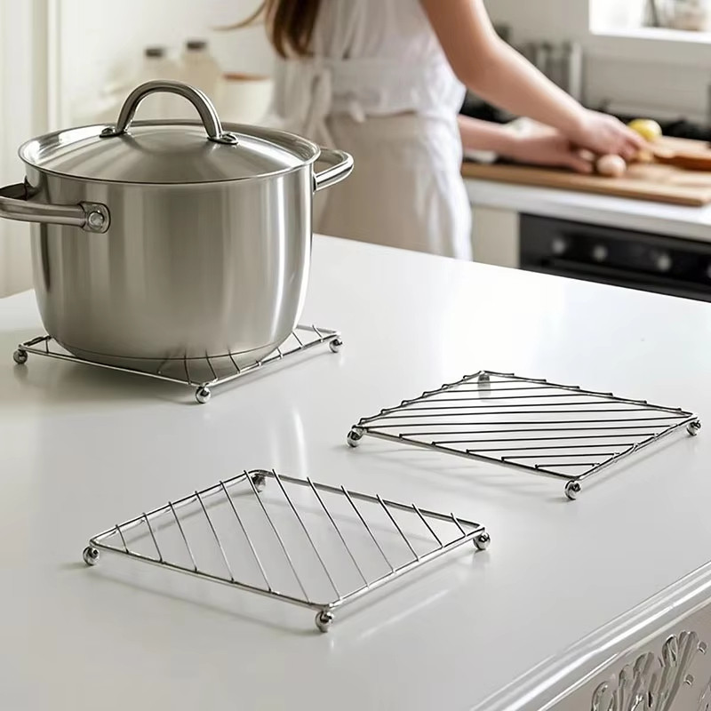 Square Metal Pot Mat Stainless Steel Kitchen Table Pot Holder Dish Mat ...