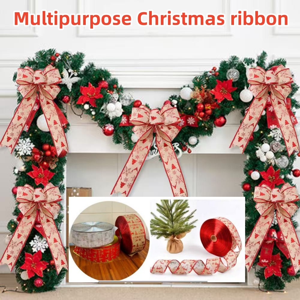 1 Meter DIY Christmas Ribbon Fabric Swirl Ribbon Snow/Elk Print With ...