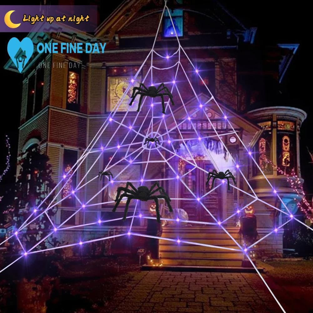 Halloween Giant Spiders Web With 125 Led Flashing Lights Cobweb Decor 5 ...