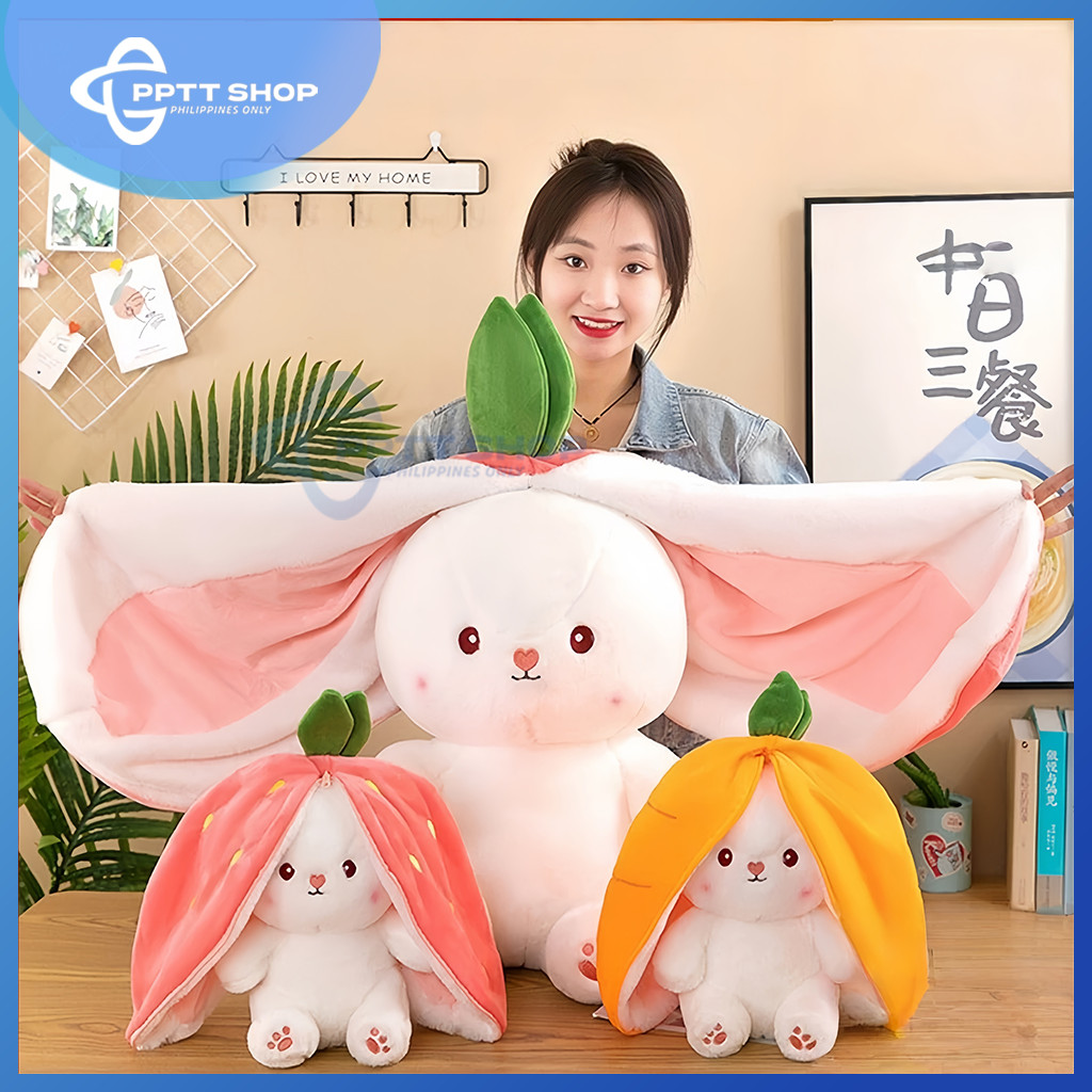 Strawberry Rabbit Plush Cute Bunny 2 in 1 Long Ear Fruit Animal Stuffed ...