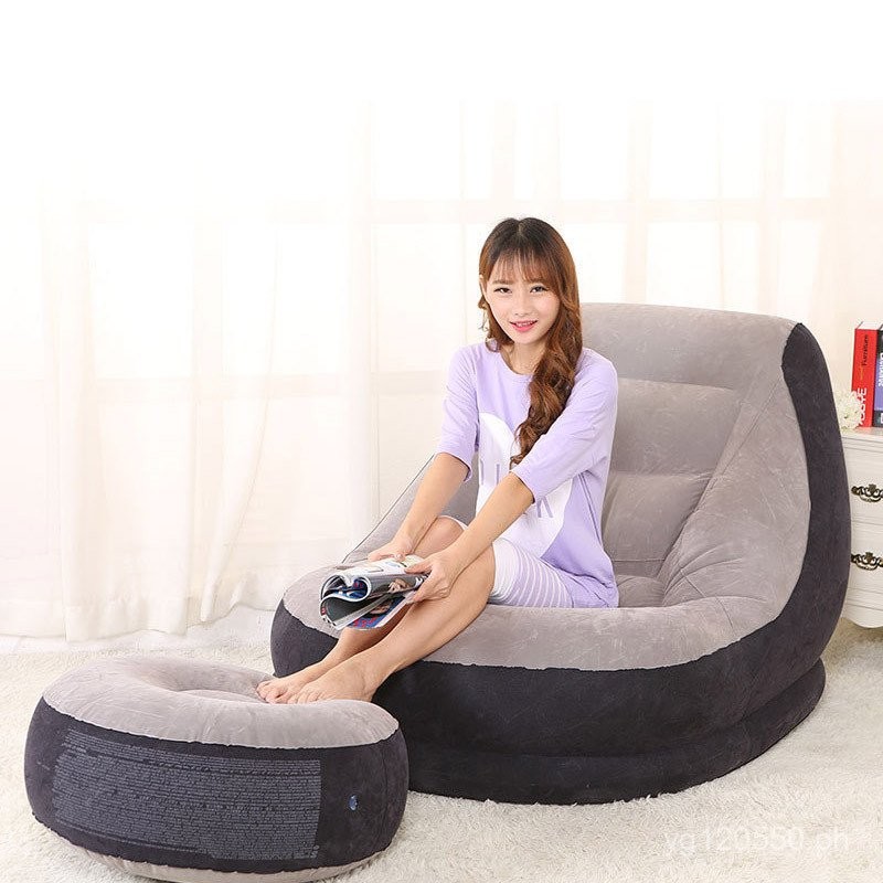 Flocked Round Foot Stool Leisure Sofa Inflatable Lazy Set Recliner ...