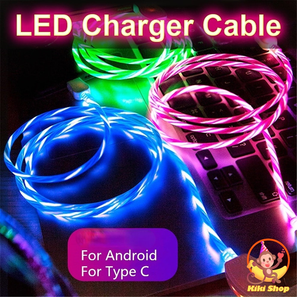 SS LED Luminous Charger Cable Micro USB / Type C Flowing Charging ...