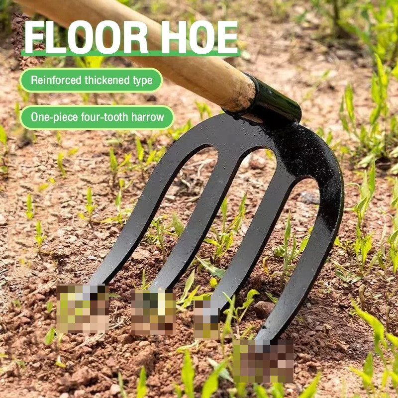 Loosening the soil, four-toothed rake, rake, clearing wasteland ...