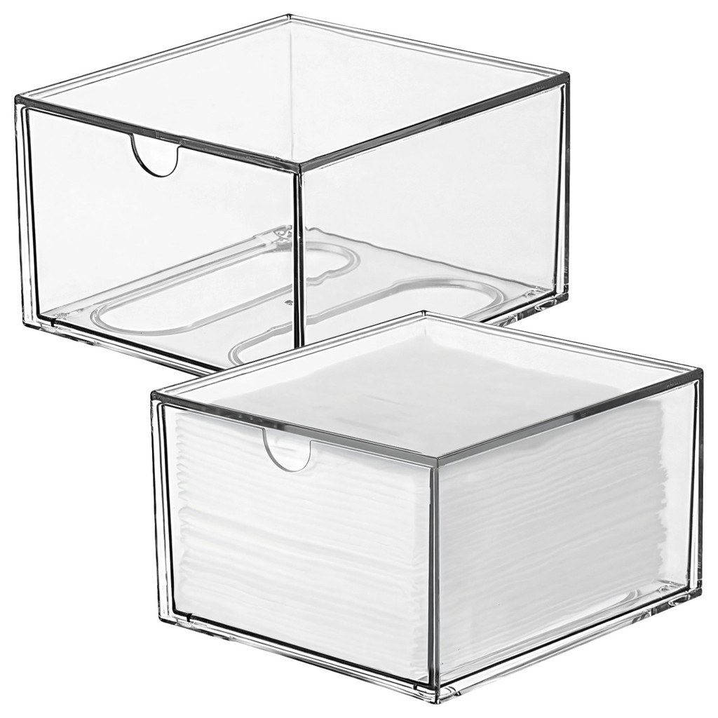 2 Pcs Stackable Acrylic Vanity Organizer Box, Wide Large Clear Cotton ...