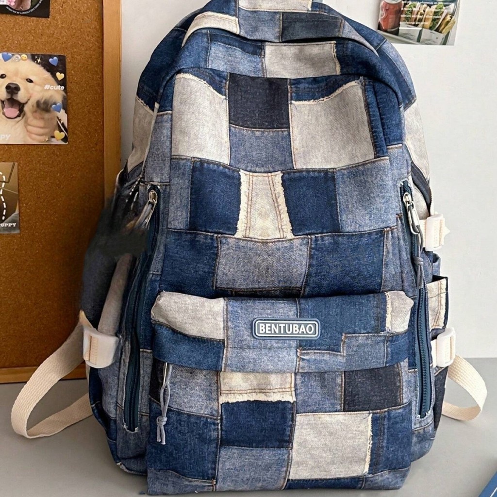 Fashion Trend Contrast Color Plaid Japanese Casual Large-Capacity Daily ...