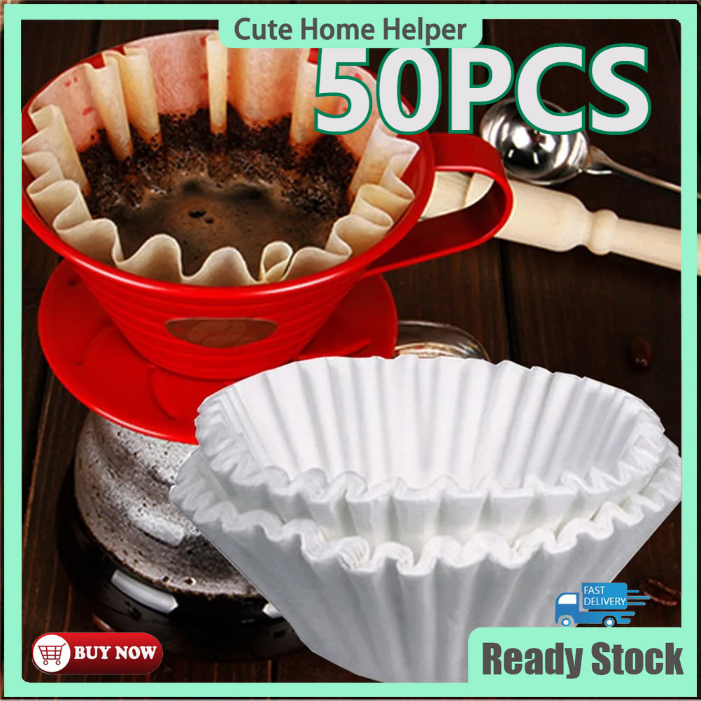 50pcs Coffee Pot Filter Paper By Hand White Fluted Paper Basket Drip ...
