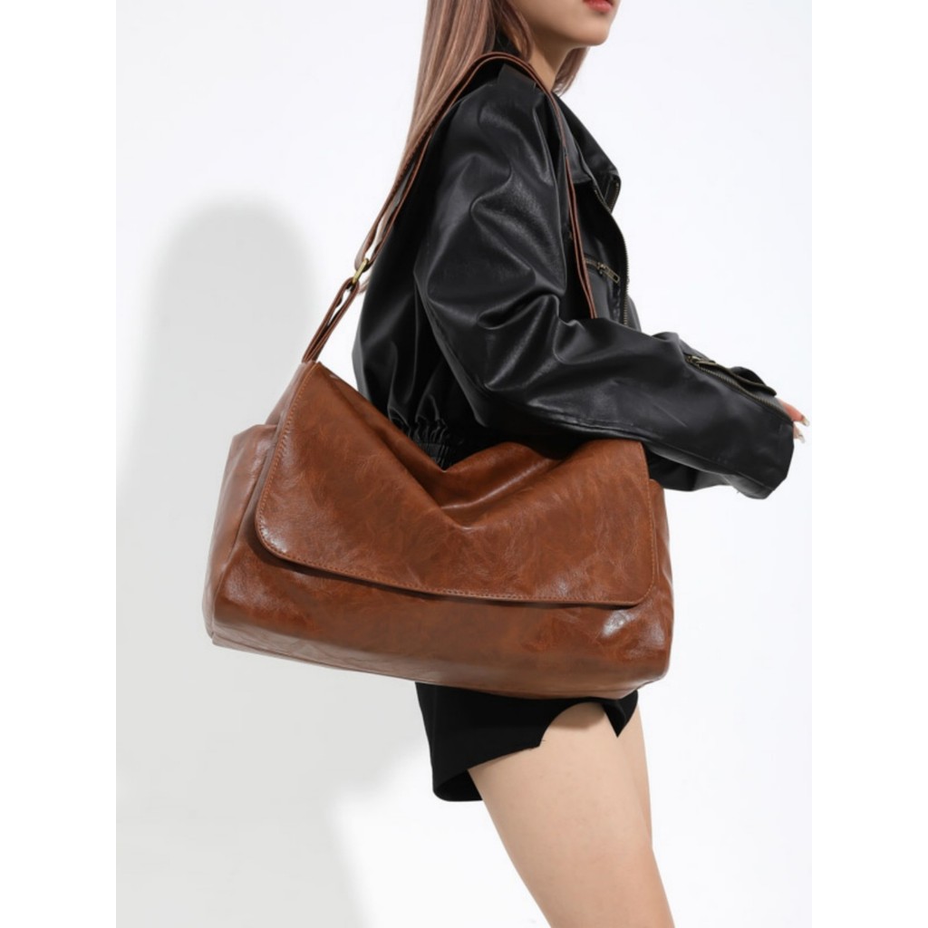 Solid Color Ladies Large Capacity All-Match Shoulder Bag | Shopee ...