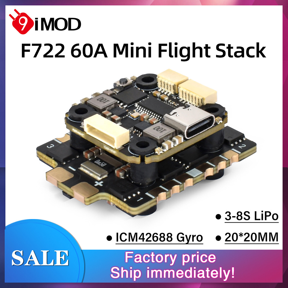 9IMOD F722 Mini Flight Stack F722 FC 60A ESC 3-8S 20x20mm With Gyro For ...