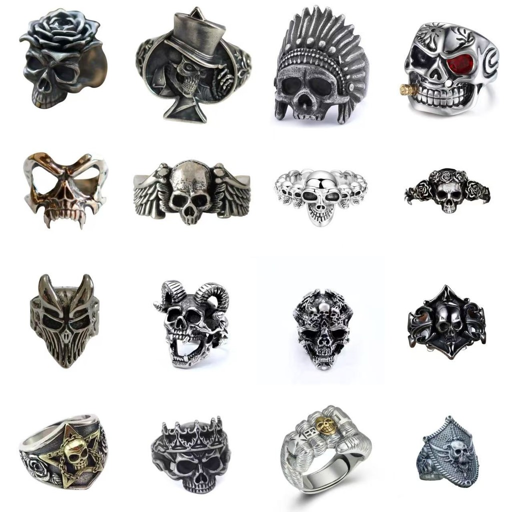 Gothic Fashion Burning Skull Opening Ring for Men Goat Bat Crown ...
