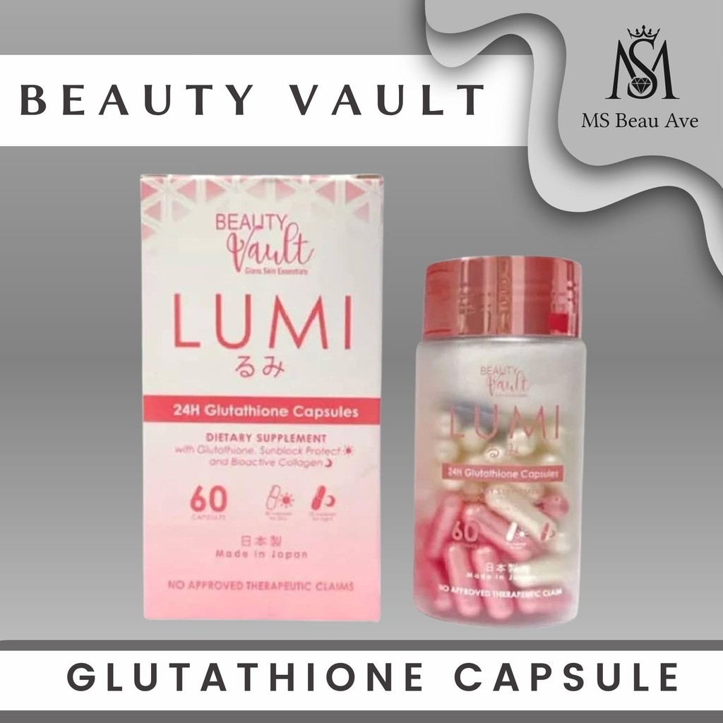 beauty vault lumi 24h glutathione Beauty Vault Lumi 24H Glutathione 60 Capsules Benefits: Skin Brightening:  Helps lighten dark spots and even out skin tone. Anti-Aging: Reduces signs  of aging such as fine lines and wrinkles. Enhanced Hydration: main image 0