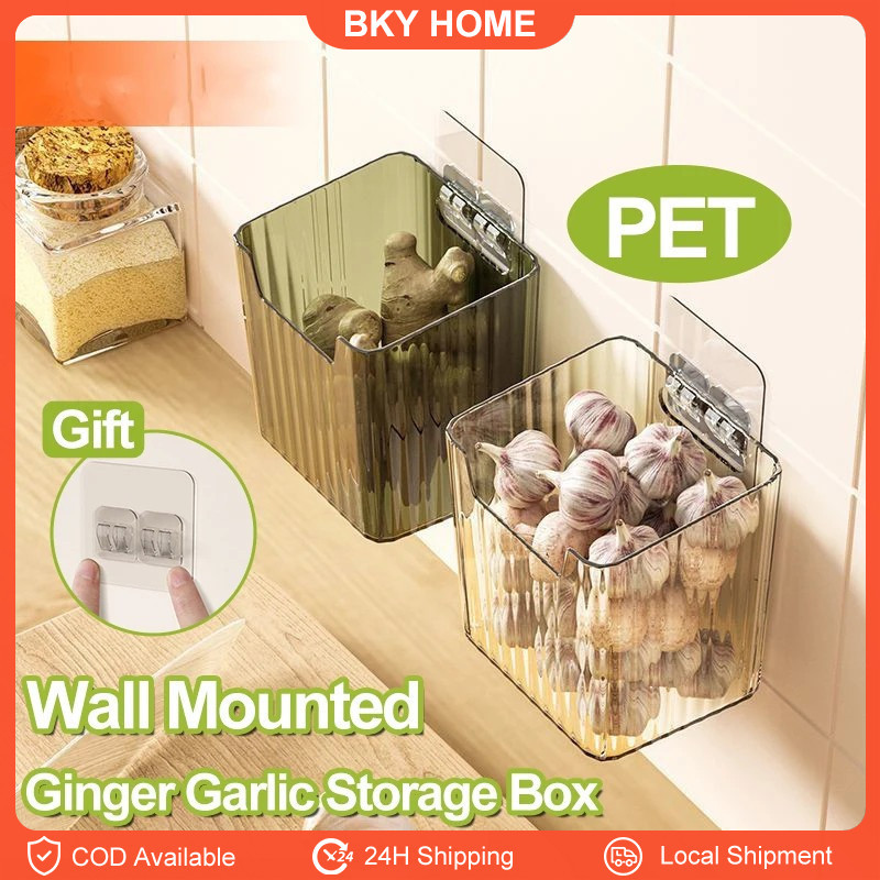Kitchen Organizer Ginger Garlic Storage Box Wall Hanging Free Punch ...